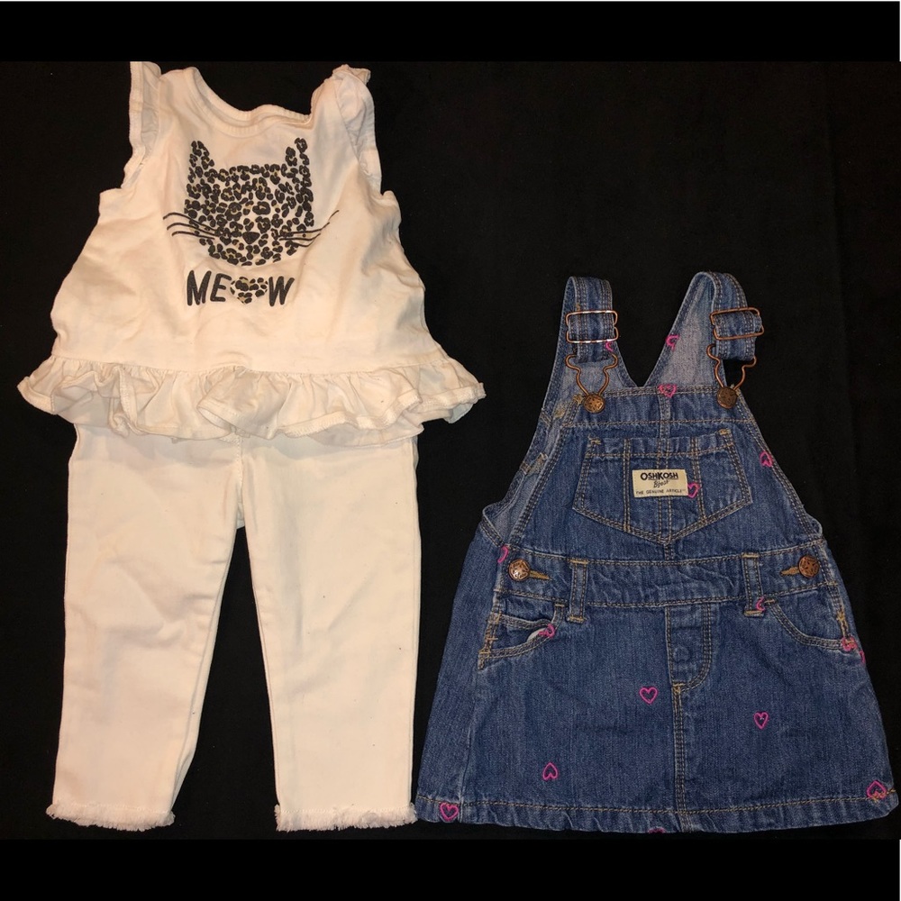 Toddler girls white tank and KK Bottoms - Sz 9/12M